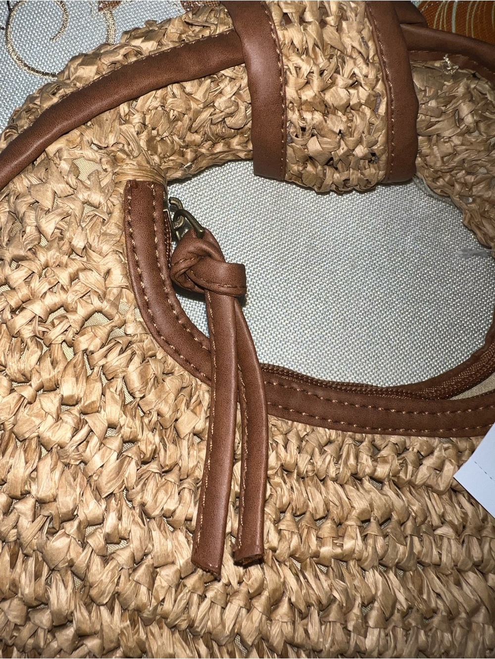 NWT Time and Tru Natural Raffia Top Knot Crescent Handbag - Picture 4 of 6